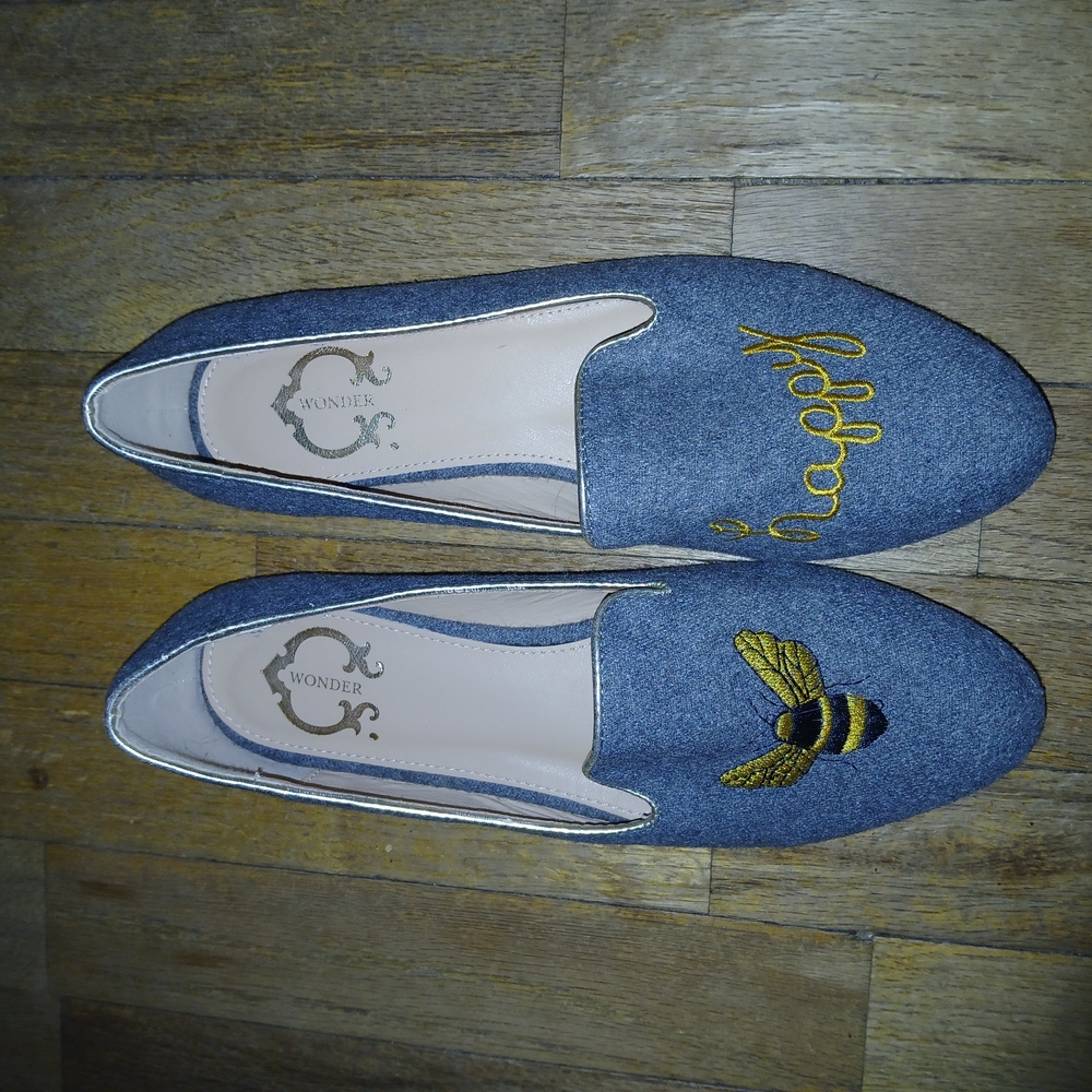 C. Wonder Blue and Yellow Embroidered Flats